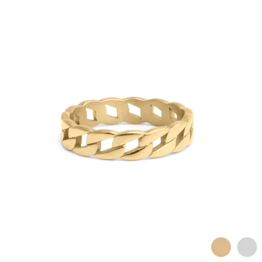 18K Gold PVD Stainless Steel Curb Chain Stacking Ring 06